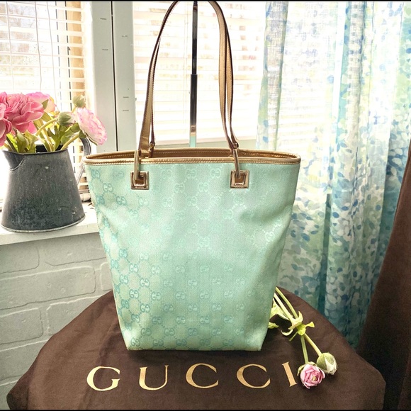 Small Gucci Monogram Guccissima Baby Blue Canvas Tote - Picture 1 of 15
